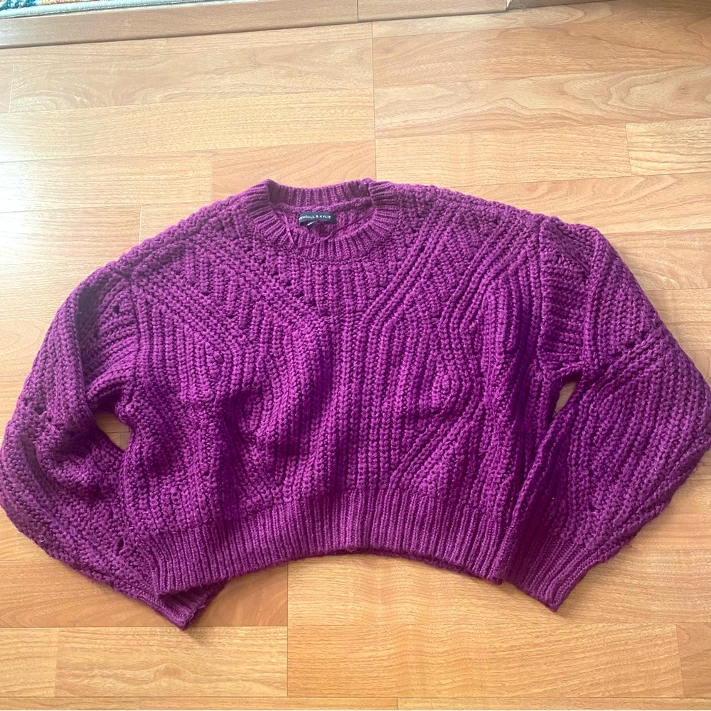 Kendall & Kylie Purple Chunky Knit Cropped Sweater